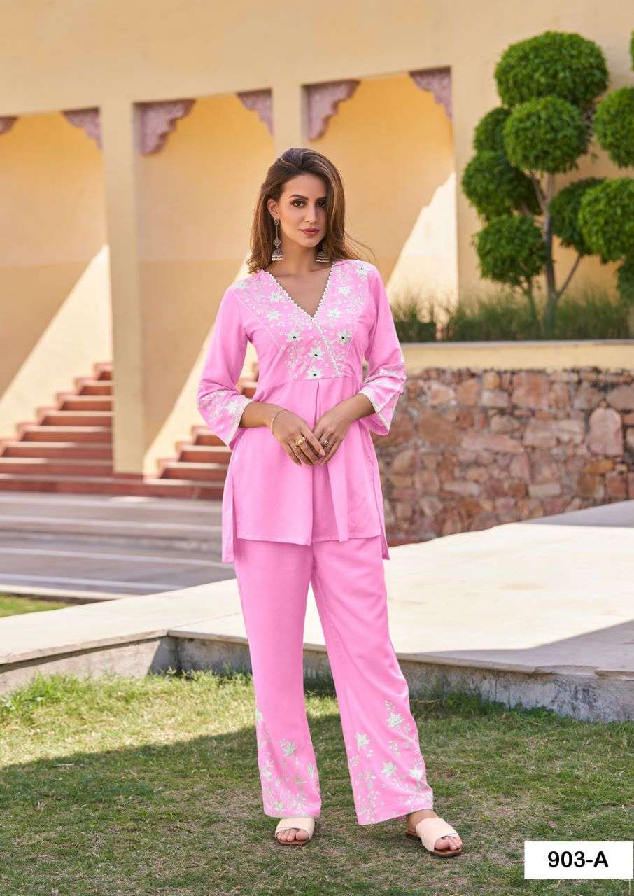 VINTAGE SILVER HEAVY RAYON SUPER HIT CO-ORD SET WITH WHITE EMBROIDERY WORK BY S3FOREVER BRAND 903 A